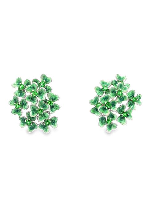 Orecchini a forma di trifoglio con pietre verdi e smalto perlato verde. GOCCIAZZURRA JEWELS | ORCLOVERRODIOVERDE